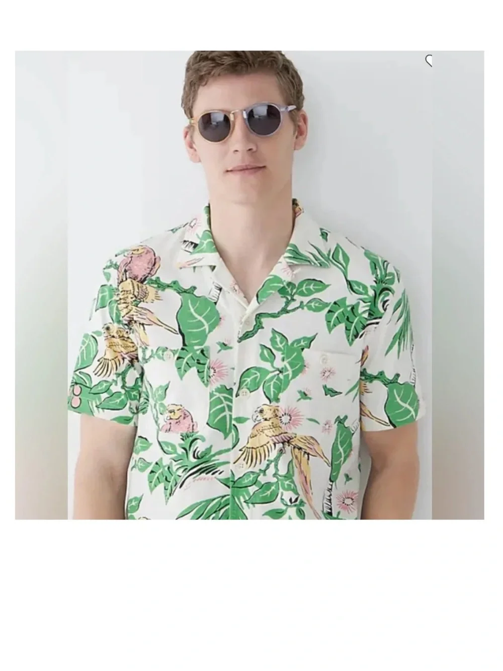 JCREW Short-sleeve cotton knit camp-collar shirt Tropical‎ Parrot Print